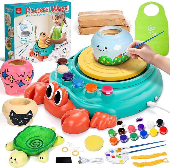 Lehoo Castle Pottery Wheel for Kids, Complete Pottery Arts and Crafts for Kids Ages 8-12 with Air Dry Clay Painting Kit Sculpting Tools, Art Supplies for Girls Boy Birthday Gift for Ages 6+