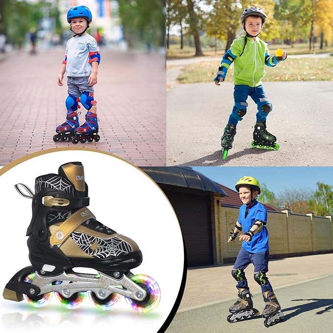 Nattork Kids Adjustable Inline Skates with PU Flash Wheels, Fun Roller Skates for Ages 4-12, Indoor/Outdoor Birthday Gift for Son and Grandson