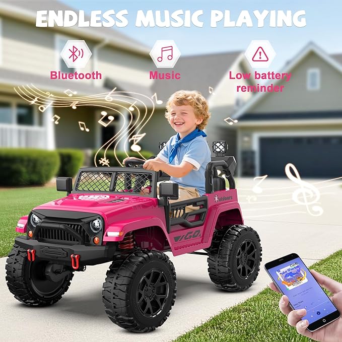ANPABO 24V 2 Seater Ride On Car for Kids w/EVA Tires, 4X200W Motors, 4 Shock Absorbers, 2.4G Remote Control, Bluetooth Radio, LED Headlights & Searchlights, Electric Car for Kids Ages 3-8, Pink