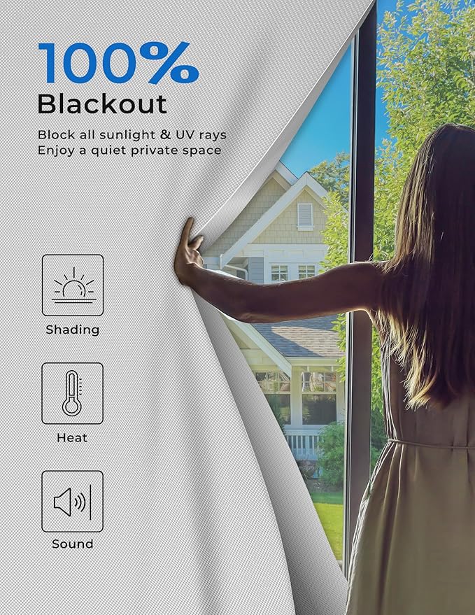 Sumobaby Blackout Curtains for Bedroom 50"x57" Portable No Drill Blinds for Windows with Heat-Resistant Magic Tapes,100% Black Out Window Cover Easy to Cut Fit for Home Cinema,Dorm Room,Nursery(White)