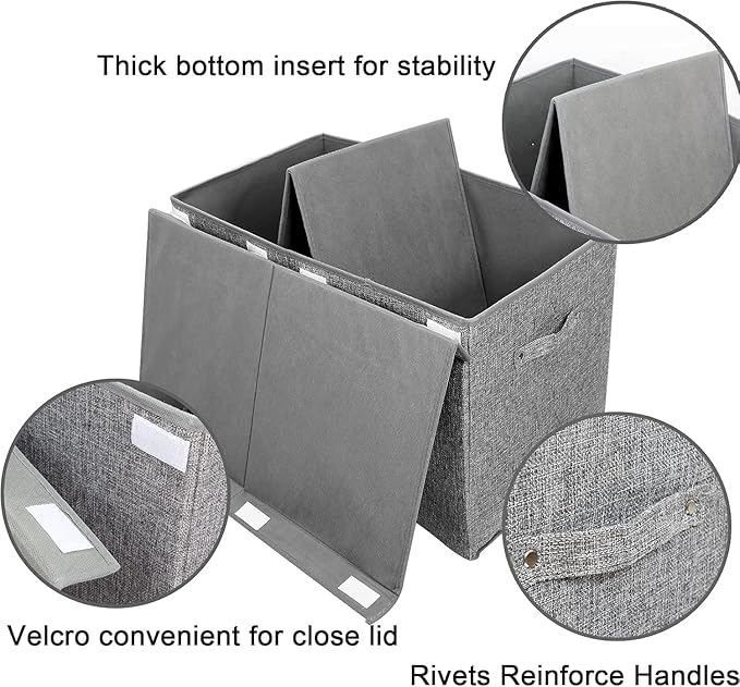 popoly 2 Pack Large Toy Box Chest with Lid, Collapsible Sturdy Toy Storage Organizer Boxes Bins Baskets for Kids, Boys, Girls, Nursery, Playroom, 25"x13" x16" (Linen Gray)