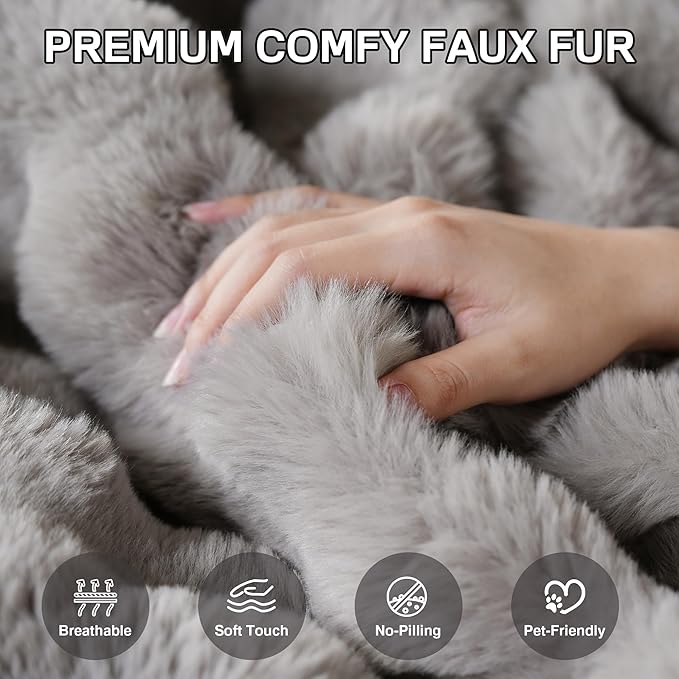 Modern Bean Bag Chair, Large Bean Bag Couch for Adults with Memory Foam Filled, Soft Faux Bunny Fur Lazy Chair for Living Room Bedroom Dorm Apartment, No Assembly Required, Grey