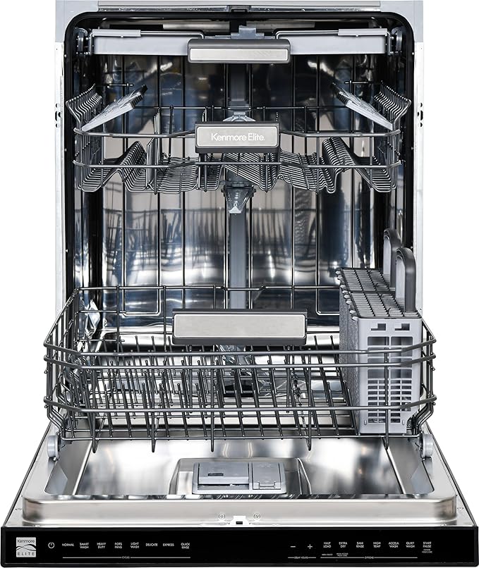 Kenmore Elite 24" Built-in Stainless Steel Tub Dishwasher TotalFlex 3rd, SmartWash, UltraWash, TurboDry, MoreSpace Plus Adjustable Rack, Energy Star Certified, Black