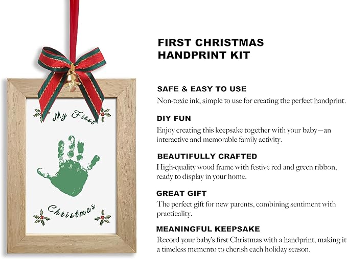 TwoDays Baby's First Christmas Ornament 2025 - DIY Handprint Picture Frame Kit for Tree, Newborn Christmas Gift for Boy or Girl, My 1st Xmas Keepsake Decoration