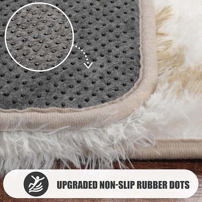 ONASAR 5x7 Area Rugs for Living Room Bedroom, Washable Fluffy White and Beige Faux Fur Bedside Rug, Geometric Boho Soft Plush Shaggy Floor Carpet Mat for Nursery Kids Girls Teen Dorm Home Decor