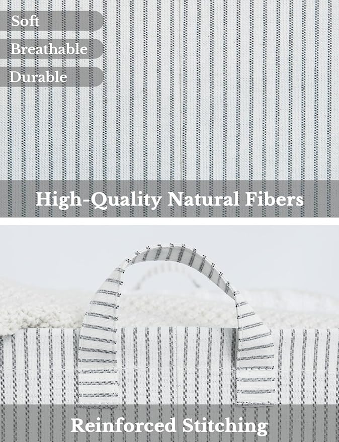 StorageWorks Storage Bins, Fabric Storage Bins for Shelves, Storage Baskets with Metal Frame, Closet Baskets and Bins with Handles, Gray and White Stripes, 2-Pack