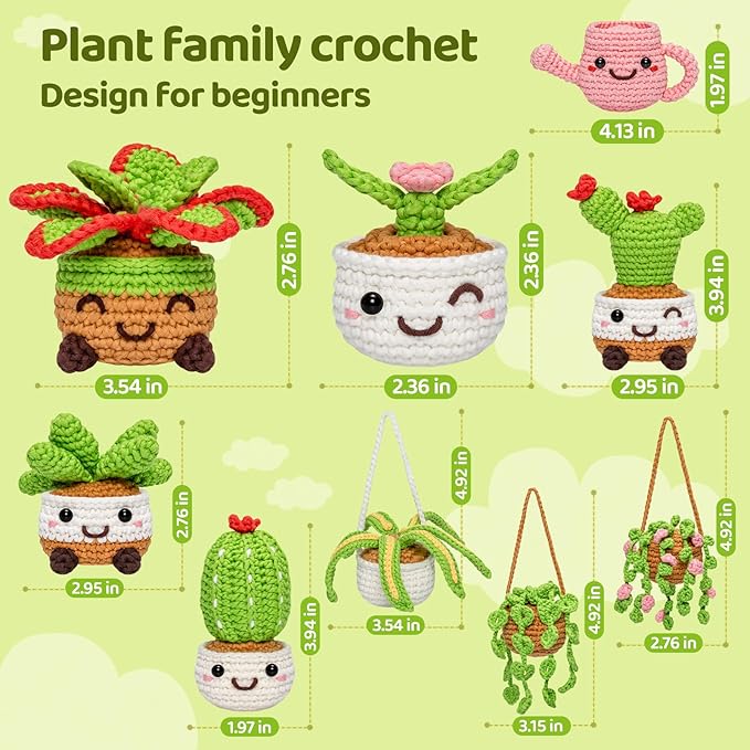 Mewaii Crochet Kit for Beginners,9PCS Crocheting Plant Kit with Step-by-Step Video Tutorial,DIY Easy Knitting Kit with 40% Extra Peasy Yarn for Adults & Kids