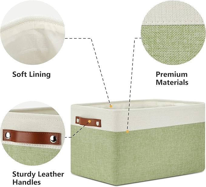 DULLEMELO Fabric Storage Bins for Laundry, Home, Foldable Storage Baskets for Shelves, Toys, Collapsible Storage Bins for Office,Bedroom(3-Pack Medium-15 inch X 11 inch X 9.5 inch , White&Green)