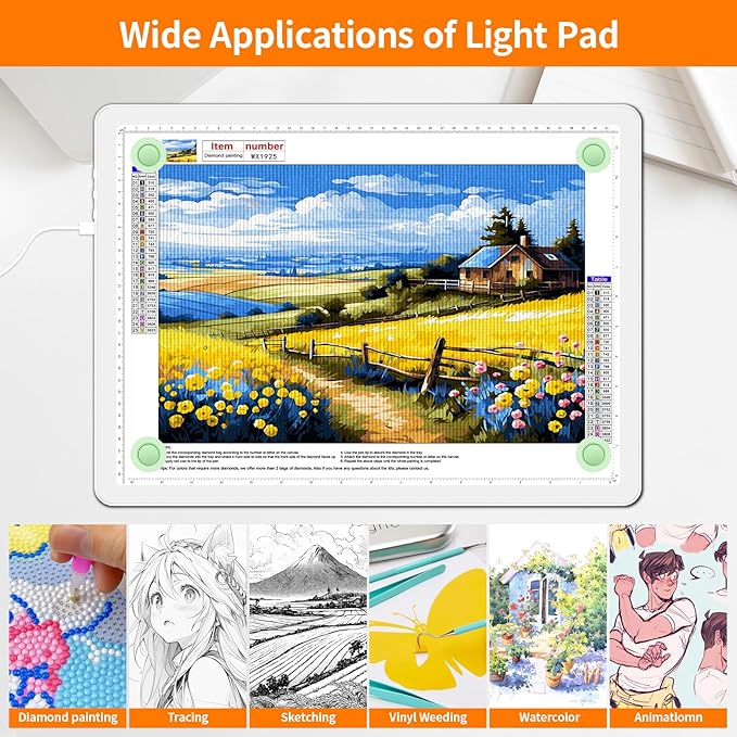 Elice Magnetic A3 Light Board with Bag for Diamond Painting, Tracing LED Light Box with Side Buttons, Super Bright Diamond Art Light Pad, Light Table for Drawing, Sketching, Weeding Vinyl - White