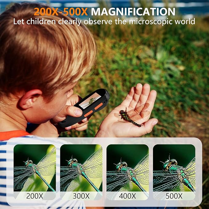 Digital Microscope for Kids, Handheld Microscope with 2.0" IPS Screen,500X,8 Adjustable LEDs,Digital Magnifying Glass for Insect Plant Leaf Observation,Magnifying Glass for Coins Small Fonts