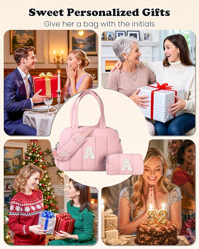 Birthday Gifts for Women Duffle Bag for Travel, Weekender Bags for Women，Initial Overnight Bag with Wet Pocket，Lightweight Travel Bags Personalized Gym Tote with Makeup Pouch