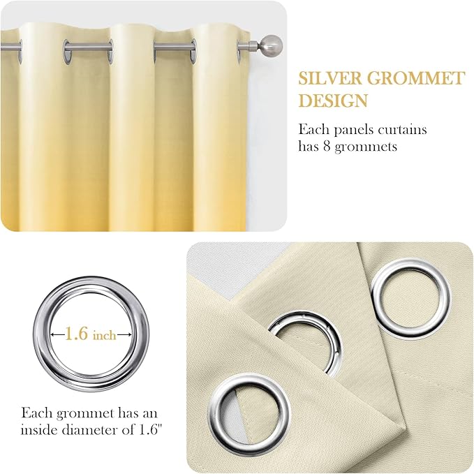 HOMEIDEAS Mustard Yellow Ombre Blackout Curtains 52 X 84 Inch Length Gradient Room Darkening Thermal Insulated Energy Saving Grommet 2 Panels Window Drapes for Living Room, Bedroom