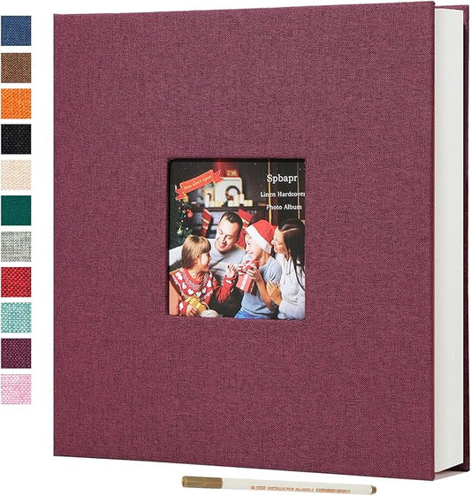 Spbapr Large Photo Album Self Adhesive 4x6 5x7 8x10 10x12 Pictures Magnetic Scrapbook 40 Blank Pages Linen Cover DIY Album with A Metal Pen