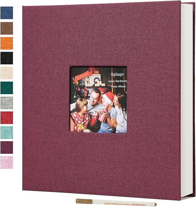 Spbapr Large Photo Album Self Adhesive 60 Pages Linen cover DIY Magnetic Scrapbook album with A Metal Pen Hold 11''x10.6''60pages