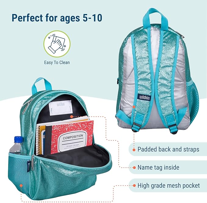 Wildkin 15-inch Kids Backpack – Durable, Padded, Adjustable for School & Trave (Blue Glitter)