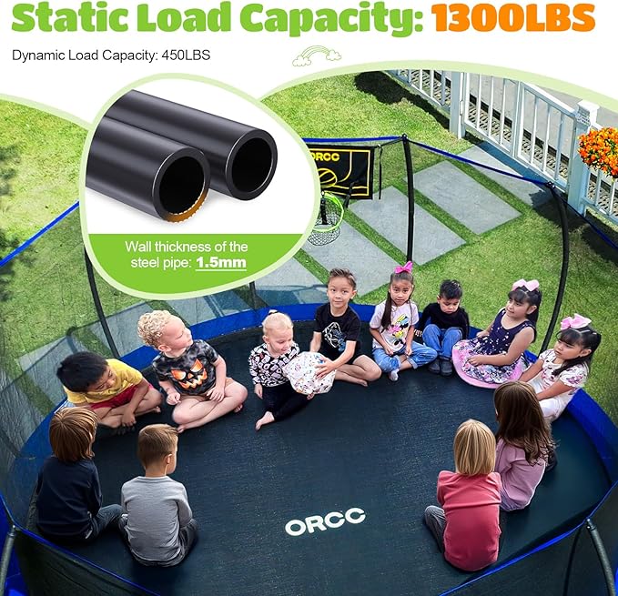 ORCC 1200LBS Weight Capacity Trampoline 16 15 14 12 10 8FT Outdoor Yard Trampolines for Kids Adults Outdoor Yard Trampolines for Kids Adults