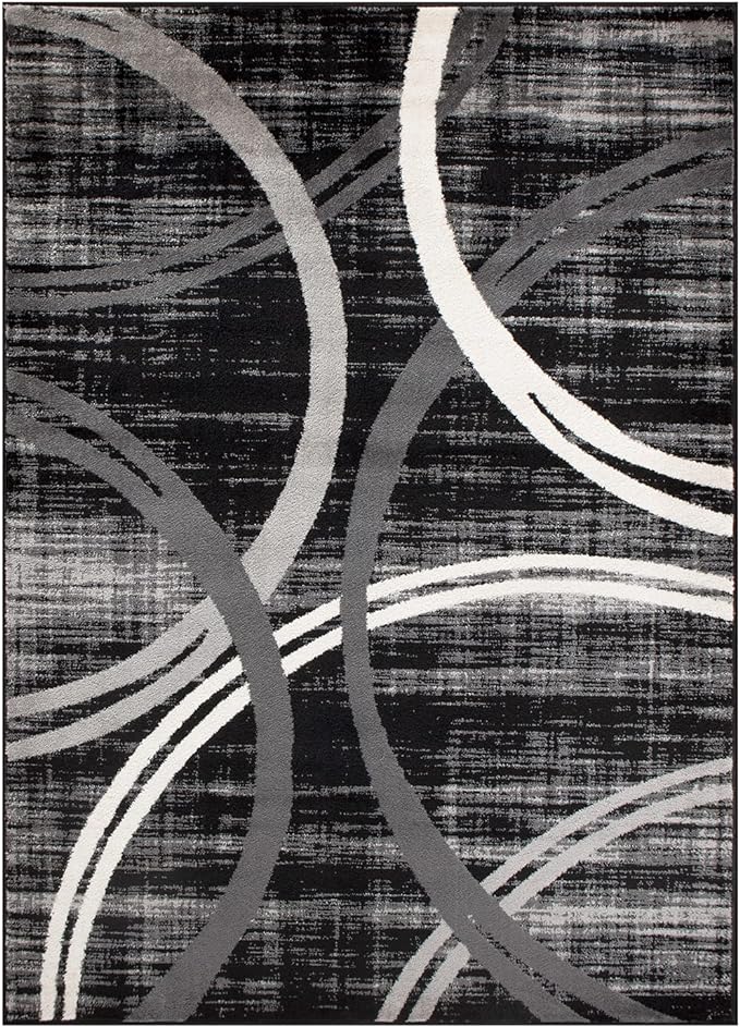 Rugshop Modern Wavy Circles Design Area Rug 3'3" x 5' Black