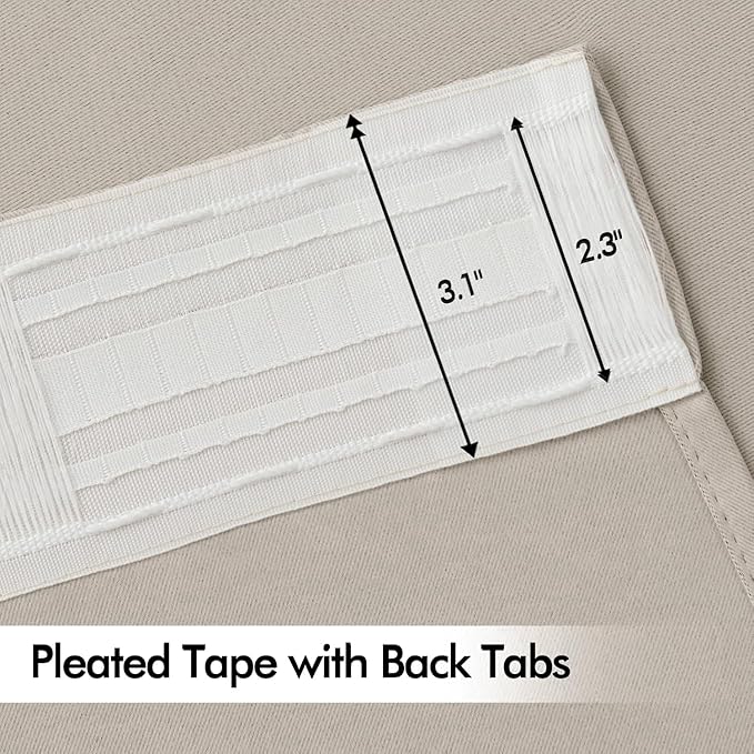 MIULEE Natural Back Tab Blackout Curtains 72 Inches Long 2 Panels Set for Living Room Bedroom Privacy, Rod Pocket/Pinch Pleat Thermal Insulated Room Darkening Pleated Light Blocking Drapes