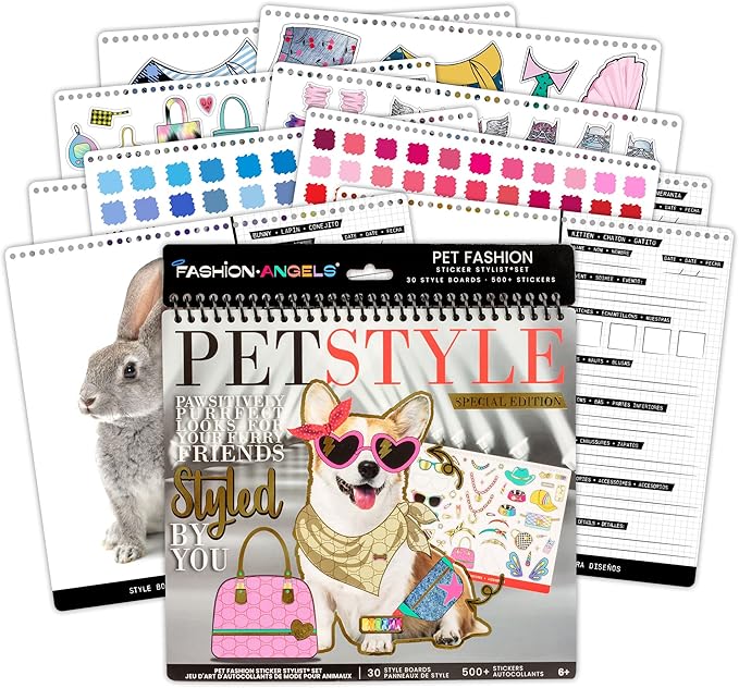 Fashion Angels Pet Fashion Sticker Stylist - 30 Style Sheets for Kids Coloring - Name, Accessorize, and Design Unique Outfits for Your Favorite Animals - Road Trip Essentials - Ages 6 and Up