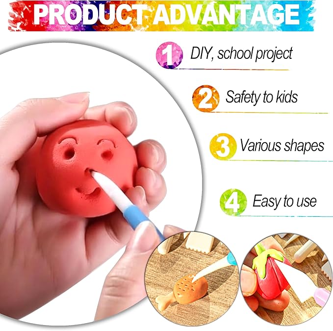 LINPHCEY 9PCS Clay Tools for Kids Air Dry Clay Tool Kit Plastic Clay Sculpting Tools Set for DIY Pottery, Modeling Sculpey Polymer Clay – Safe & Easy Grip for Beginners & Craft Lovers