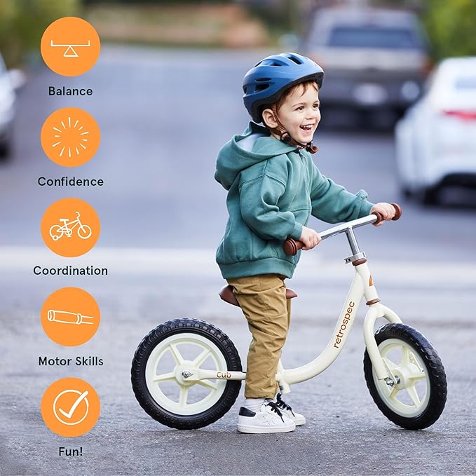 Retrospec Cub Toddler 12" Balance Bike, 18 Months - 3 Years Old, No Pedal Beginner Kids Bicycle for Girls & Boys, Flat-Free Tires, Adjustable Seat, & Durable Frame