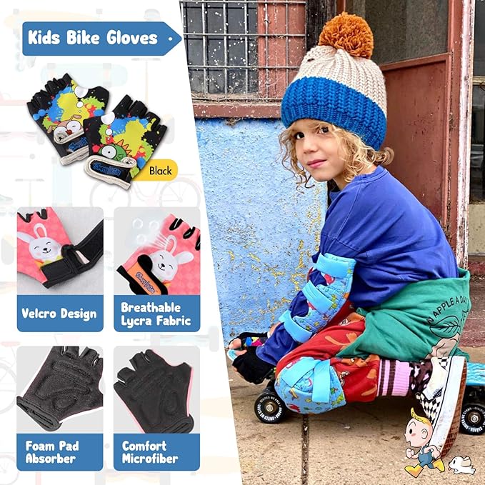Soft-Style Kids Knee and Elbow Pads with Bike Gloves, Flexible Impact-Resistant Gear for Ages 2-11, Designed for Balance Bikes, Roller-Skating, and Skateboarding