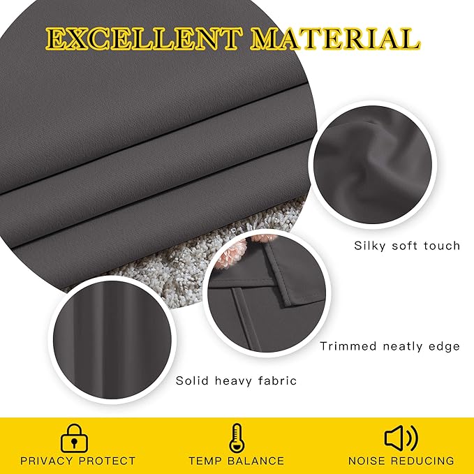 NICETOWN Bedroom Blackout 110 inch Curtains for Sliding Glass Door, Grommet Thermal Insulated Solid Window Treatments Sound Reducing for Living Room, W66 x L110, Grey, Set of 2