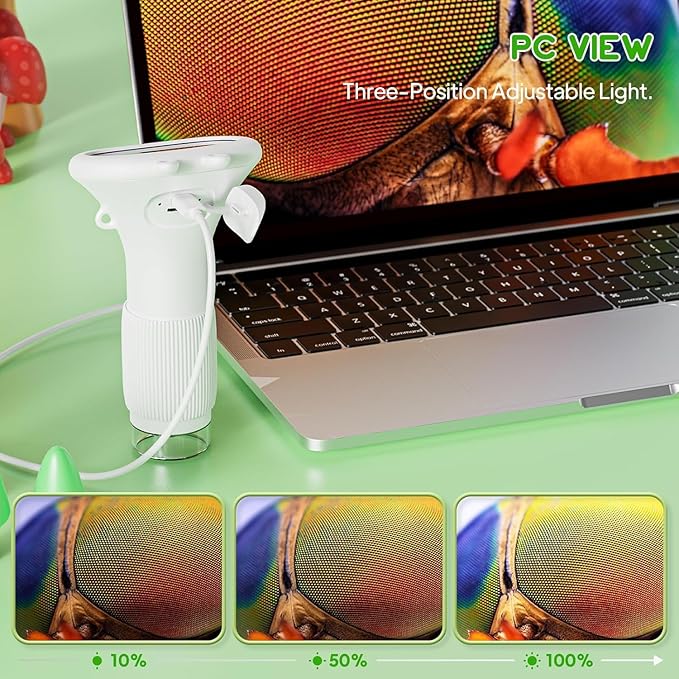 Microscope for Kids, 2'' Inch HD Screen Pocket Portable Microscope, 1000x Magnification Mini Magnifying Glass with Light for Kids, for 3-12 Girls & Boys - White