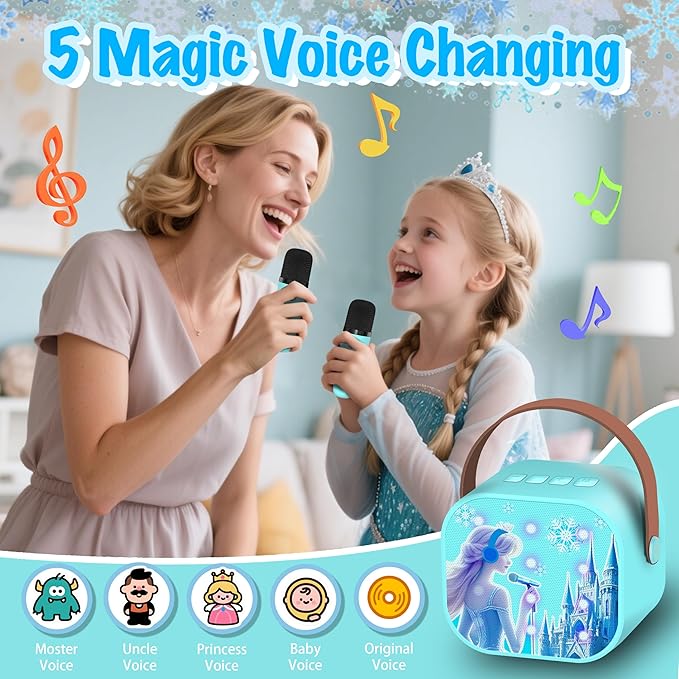 Mini Karaoke Machine for Kids Frozen Toys for Girl Princess Toys 3 4 5 6 7 8 9 10 Year Old Girl Birthday Gifts Kids Toys Toddler Wireless Microphones