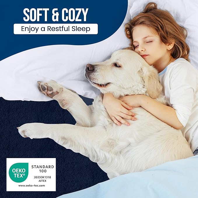 Utopia Bedding Waterproof Mattress Protector Queen Size, Premium Terry Mattress Cover 200 GSM, Breathable, Fitted Style with Stretchable Pockets (Navy Blue)