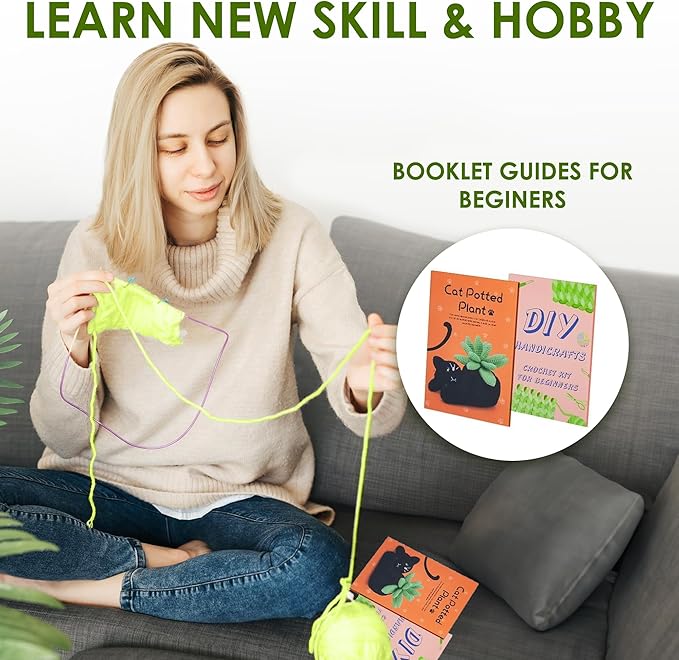 KularStock Beginner Crochet Kit - Black Cat Animal Crochet Kit for Beginners with Yarn, Hooks, Accessories, and Patterns, Knitting & Crocheting Starter Kit for Adults & Kids