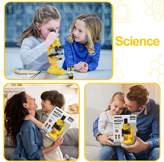 Little World Microscope for Kids, 100x 400x and 1200x Science Kits for Kids Age 5-7 Age 8-12, Microscope Beginner Kit with LED, Learning Resources Toys, Science Experiment STEM Kits, Yellow