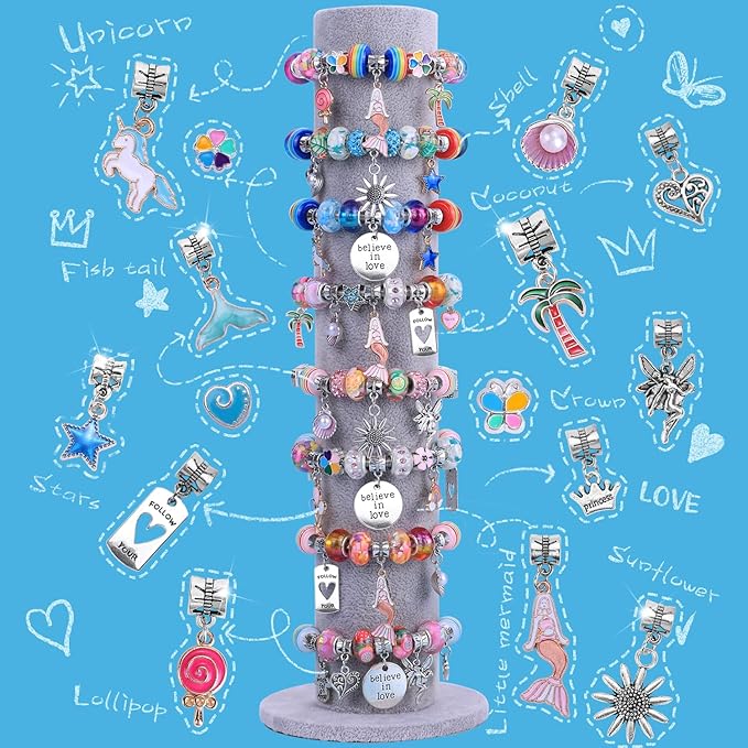 AIPRIDY Charm Bracelet Making Kit,Unicorn Mermaid Crafts Gifts Set Can Inspires Imagination and Creativity,Jewelry Making Kit Perfect Gifts for Girls 5-12 Years Old(72 Pieces Mermaid Aqua)