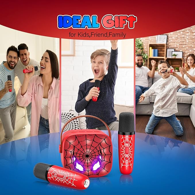 Mini Karaoke Machine Toys Gifts: Kids Toys Birthday Gifts for 4 5 6 7 8 9 Years Old Girl Boy LED Portable Bluetooth Speaker with 2 Wireless Microphone Girl Boy Kid Adult Gift Age 3-12+
