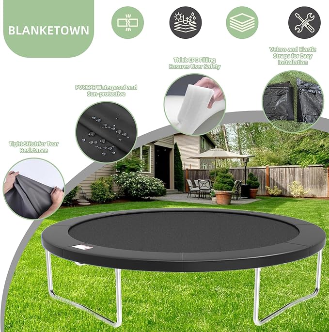 Trampoline Spring Cover, 10ft/12ft/14ft/15ft/16ft Trampoline Replacement Safety Pad, Waterproof Trampoline Accessories Pad for Round Frame