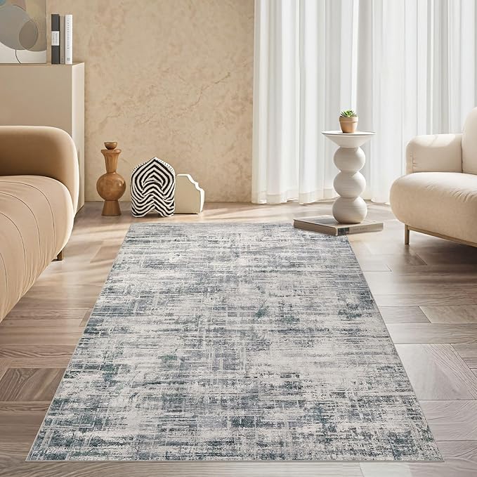 Area Rug for Living Room: 3x5 Washable Neutral Abstract Modern Soft Rugs Non Slip Indoor Floor Stain Resistant Carpet for Bedroom Dining Room Office Nursery - Gray
