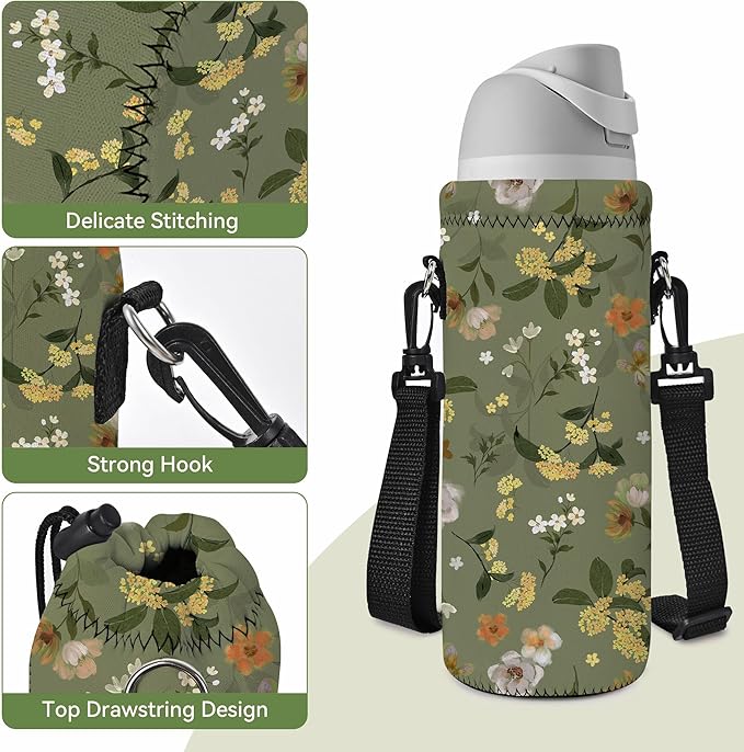 Neoprene Water Bottle Carrier Bag with Adjustable Shoulder Strap for Men Women Walking Hiking,Portable Insulated Holder Case for Stainless Steel/Glass/Plastic Bottles