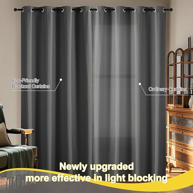 NICETOWN 100% Blackout Curtains 84 Inches Long, Grey Blackout Curtains for Bedroom - 2 Panels, 42x84 Inch, Room Darkening Drapes for Living Room, Grommet Top Curtains