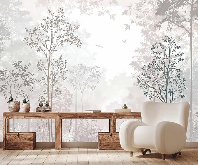 Beige Forest Wallpaper Woodland Wall Mural Large Wall Art for Bedroom Living Room Dining Room(Not Self-Adhesive)