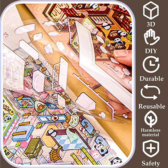 DIY 3D Sticker Scene，Jumbo-Large Party House, Reusable Sticker, Cute Sets for Free Combination, Waterproof for Anywhere, Crafts Party Favors Birthday Gift