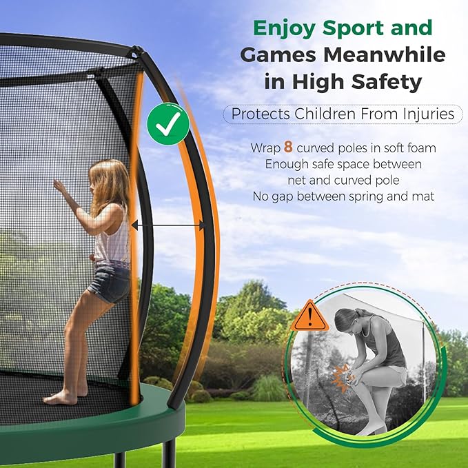 Tatub Large Trampolines Outdoor 10 12 14 15 16FT for Kids and Adults,Outdoor Recreational Pumpkin Trampolines with Curved Poles and Safety Enclosure Net, Basketball Hoop, Ladder
