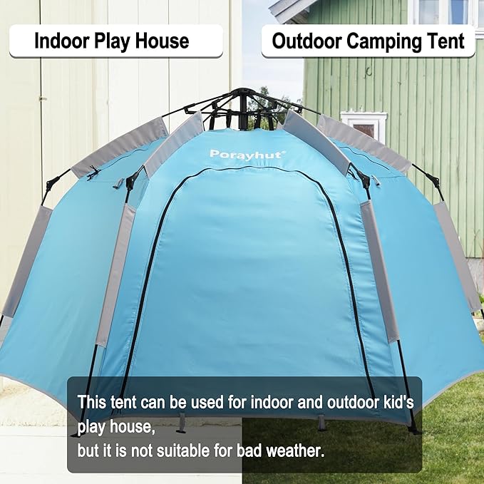 Portable Hexagon Kids Play Tent with LED Strip Lights Indoor Children Play House Easy Set-up Space Tent Dream Tent for Night.4-5 Person Birthday Gifts