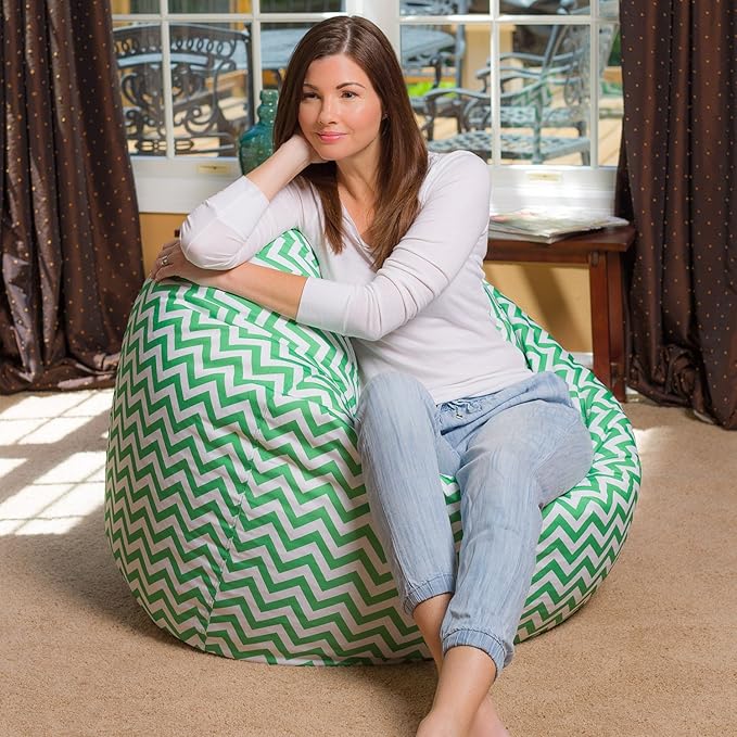 Posh Beanbags Bean Bag Chair, X-Large-48in, Pattern Chevron Green and White