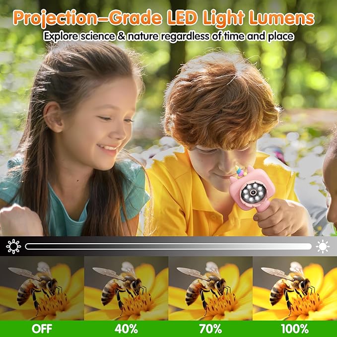 600X Portable Kids Microscope 2.4" Mini Handheld Digital Microscope for Kids - STEM Educational Science Kit Toys for Christmas Birthday Gifts Toys for 3 4 5 6 7 8 9 10 11 12 13 Year Old Girls