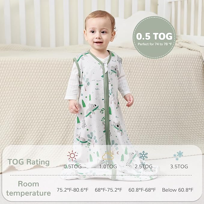 JELLYMONI Baby Sleep Sack 18-24 Months 100% Cotton Wearable Blanket, 0.5 TOG Soft Lightweight Toddler Sleeping Sack 3 Pack 2-Way Zipper Newborn Sleep Sacks