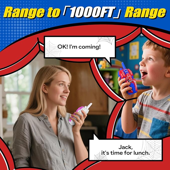 Vvinca Spider Walkie Talkies for Kids Toys Ages 3 4 5 6 7 8 9 10 Boys Girls 2 Pack Superhero Toys Lanyard Long Range Clear Sound Outdoor Game Camping Gear Spy Gadgets & Easter Christmas Birthday Gifts