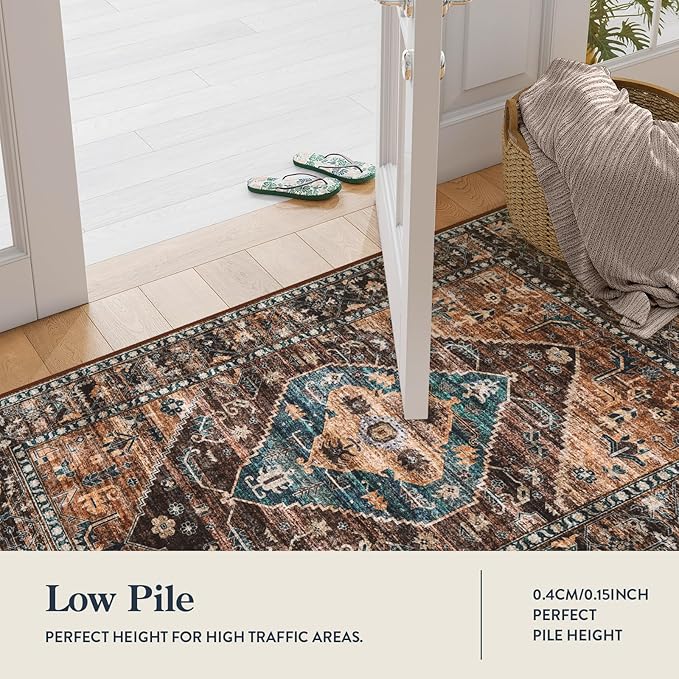 Lahome 2x4 Washable Entryway Runner Rug - Non-Slip Ultra-Thin Stain Resistant Kitchen Rugs, Oriental Print Carpet Runner for Hallway Bedroom Laundry Room