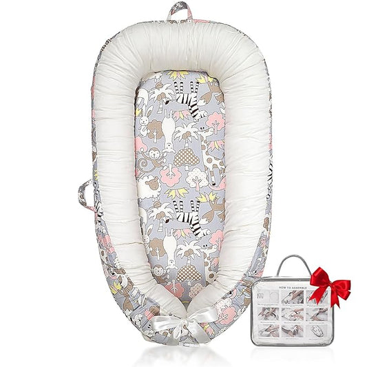 Baby Lounger | Organic Cotton Infant Lounger | Reversible, Adjustable & Portable Floor Lounger | Soft, Breathable, Washable Cover