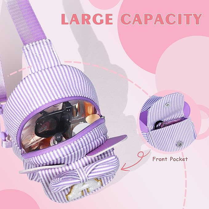 Birthday Gifts for Girls, Sling Bags for Girl Kid Travel, Birthday Gifts for 4 5 6 7 8 9 10 Year Old Girls Small Initial Pink Cross Fanny Packs Sling Bag for Daughter Gift (Pink T)