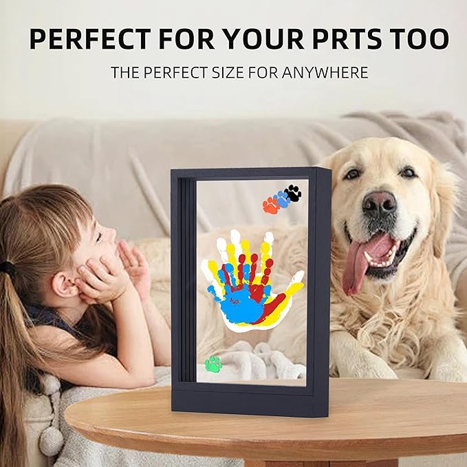 CHERRY CHEERS Family Handprint Kit with Light, Handprint Keepsake Frame, Wooden Led Light, Easy Install, No Need Screw etc, Non-Toxic Paints (Black)